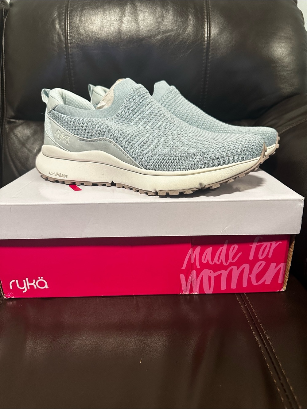 Ryka Women's Slip-On Knit Sneakers - Pale Blue 9.5 wide